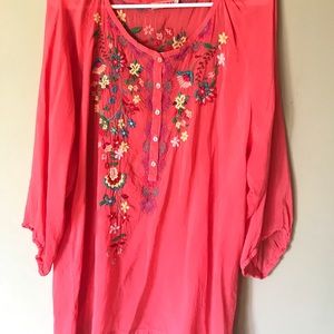 Like New! JOHNNY WAS embroidered blouse XL